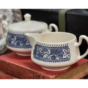 Vintage Homer Laughlin Cream & Sugar Set Stratwood Shakespeare Country Blue